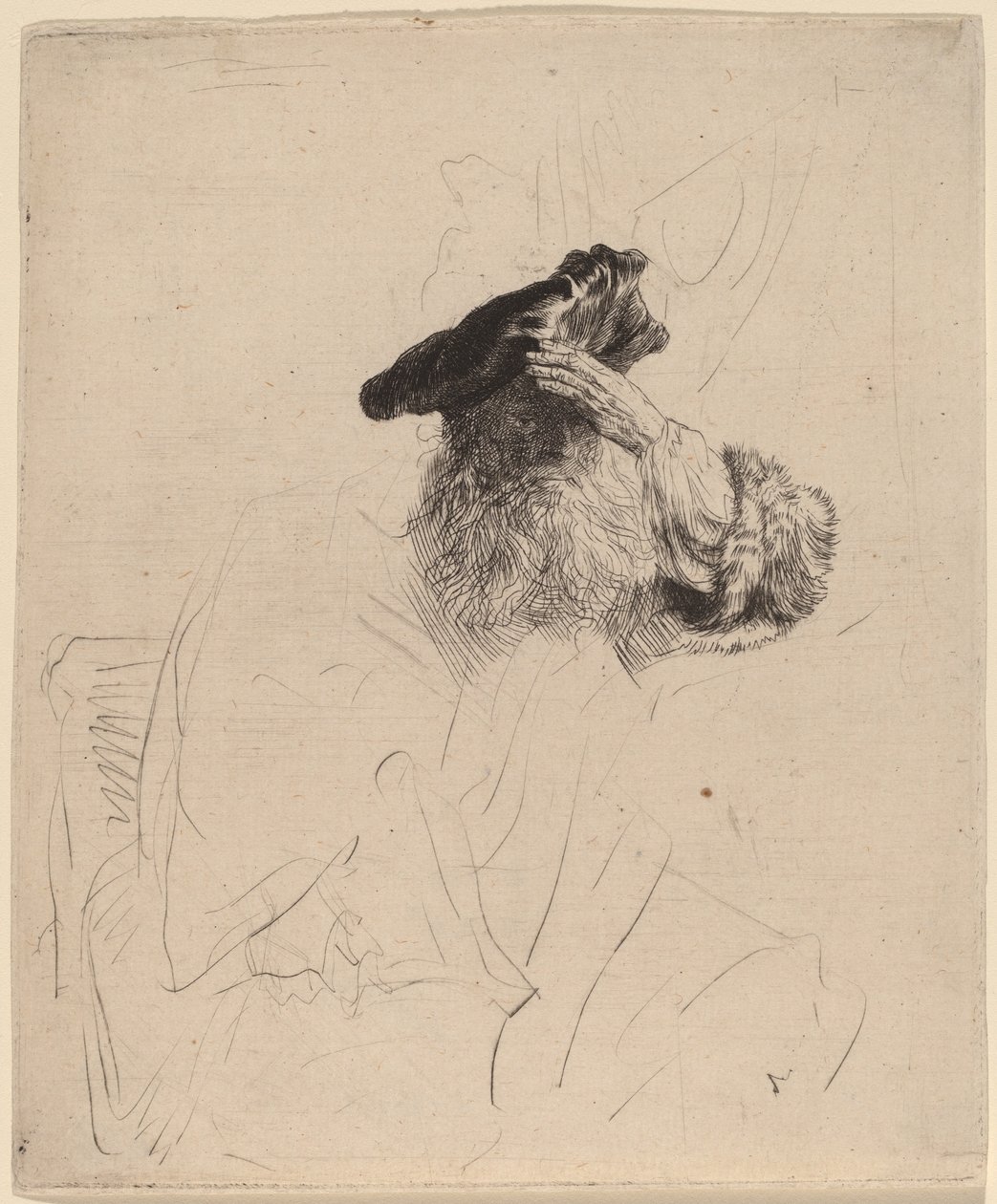 Alter Mann, der seine Augen mit der Hand abschirmt, ca. 1639 von Rembrandt van Rijn