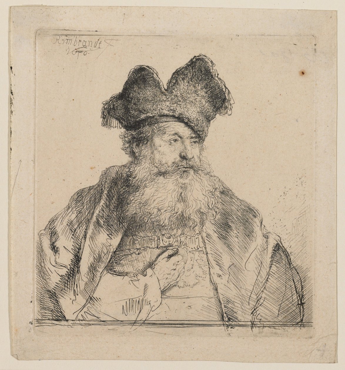 Alter Mann mit geteilter Pelzmütze von Rembrandt van Rijn