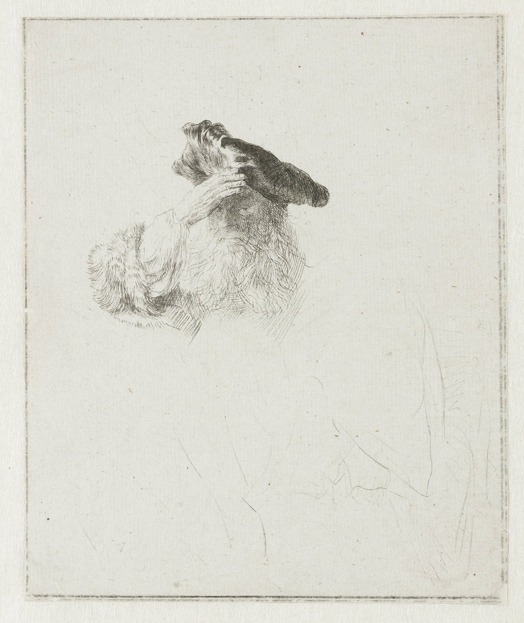 Alter Mann, der seine Augen mit der Hand beschattet von Rembrandt van Rijn