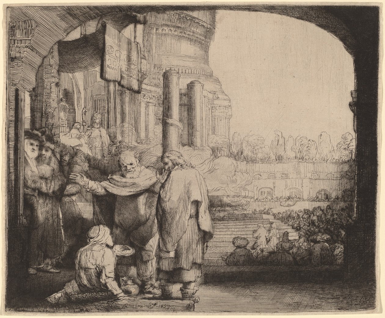 Petrus und Johannes heilen den Gelähmten am Tempeltor von Rembrandt van Rijn