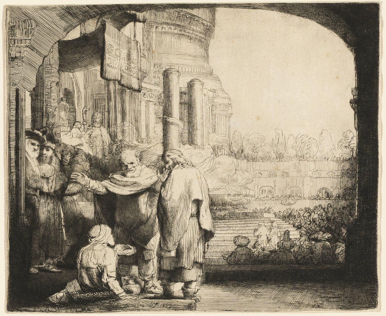 Petrus und Johannes heilen den Gelähmten am Tempeltor von Rembrandt van Rijn