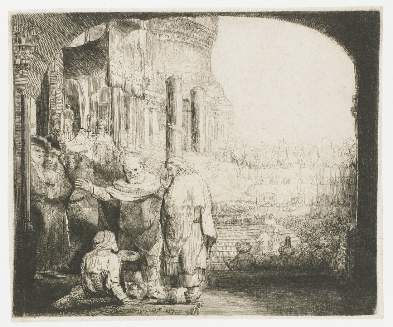 Petrus und Johannes heilen den Gelähmten am Tempeltor von Rembrandt van Rijn