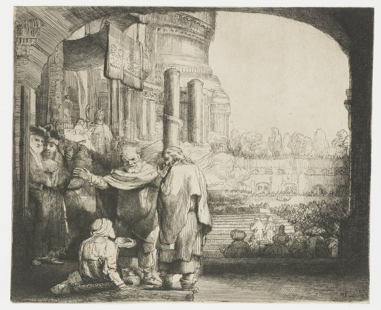 Petrus und Johannes heilen den Gelähmten am Tempeltor von Rembrandt van Rijn