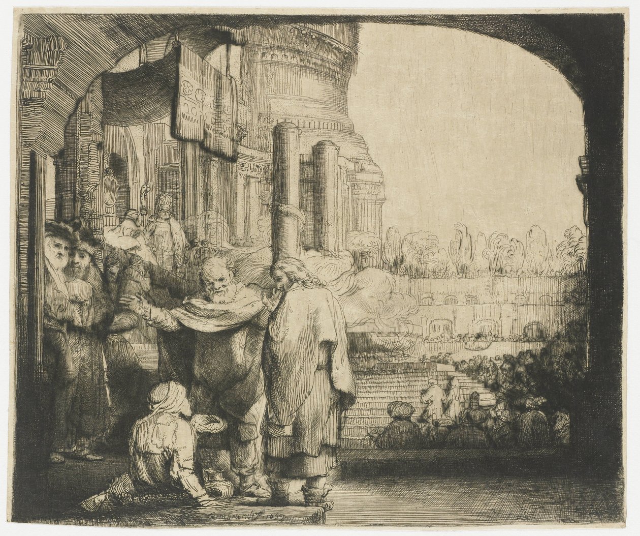 Petrus und Johannes heilen den Lahmen am Tempeltor von Rembrandt van Rijn