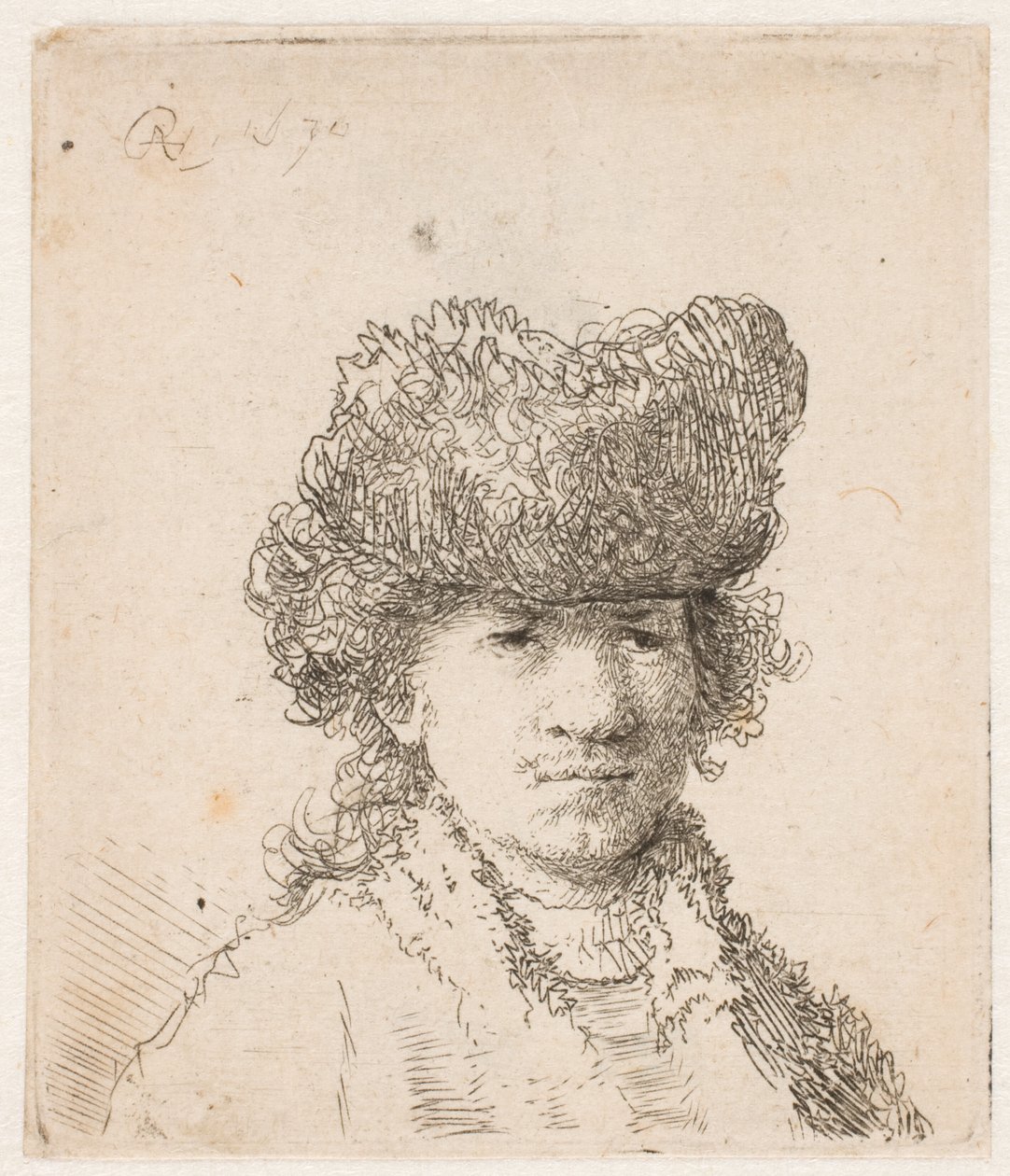 Rembrandt in einer Pelzmütze: das Kleid hell: Büste von Rembrandt van Rijn