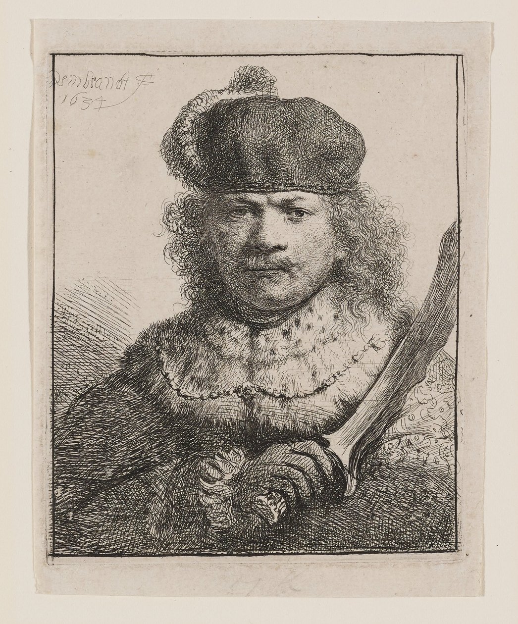 Rembrandt mit erhobenem Säbel von Rembrandt van Rijn