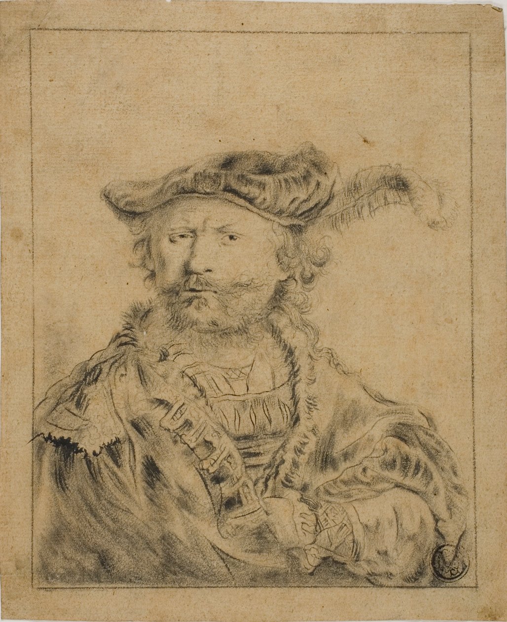 Rembrandt mit einem Federhut von Rembrandt van Rijn