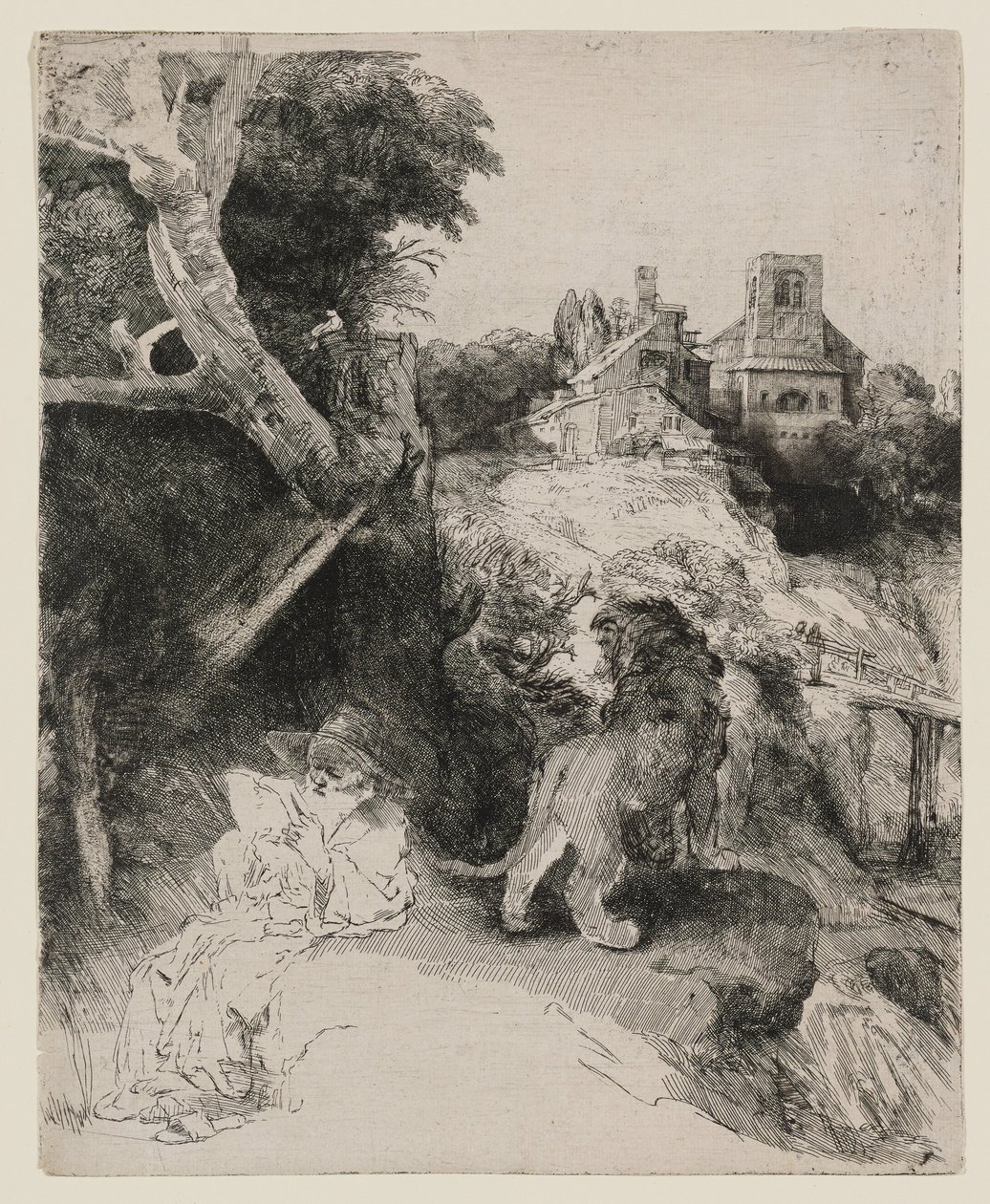Der heilige Hieronymus liest in einer italienischen Landschaft von Rembrandt van Rijn