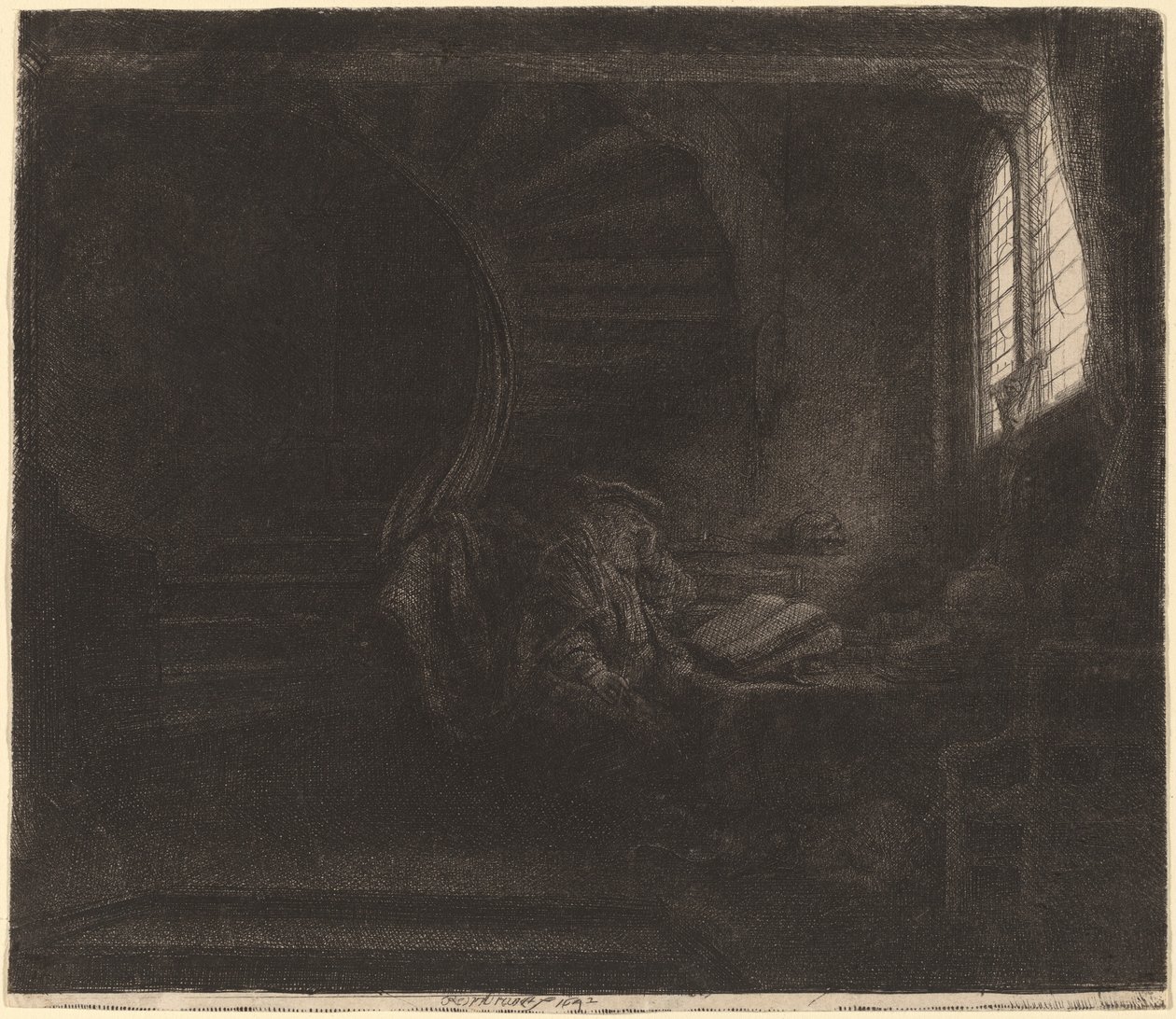 Heiliger Hieronymus in einer dunklen Kammer von Rembrandt van Rijn