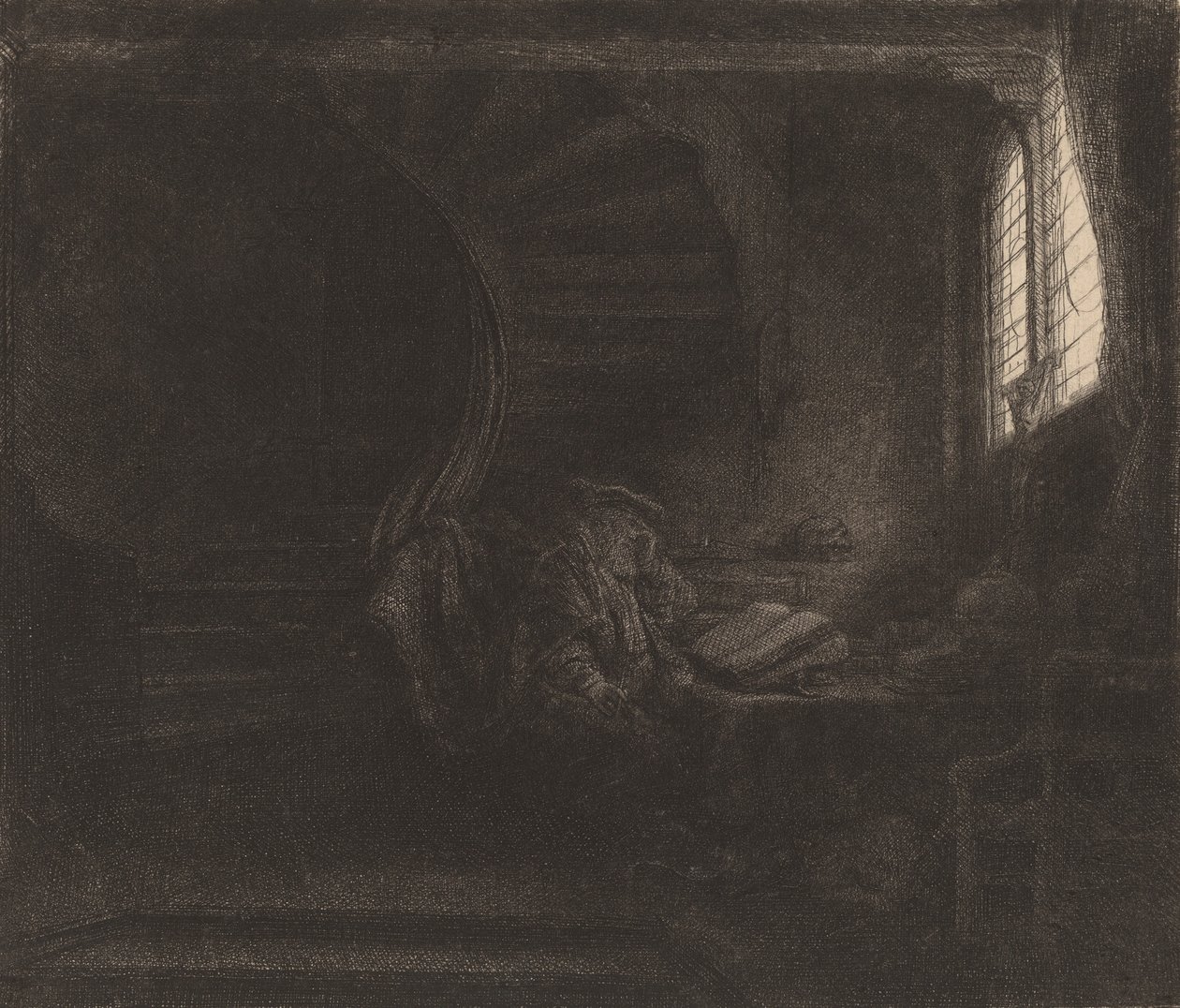 Heiliger Hieronymus in einer dunklen Kammer von Rembrandt van Rijn