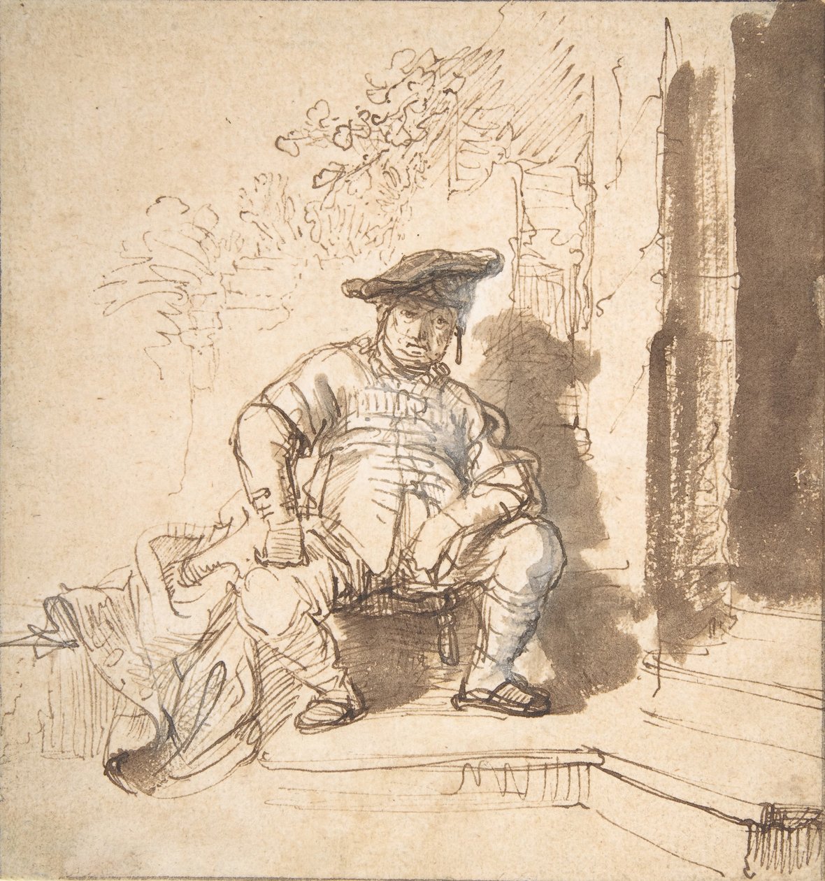 Sitzender Mann mit flacher Kappe, 1635-40 von Rembrandt van Rijn