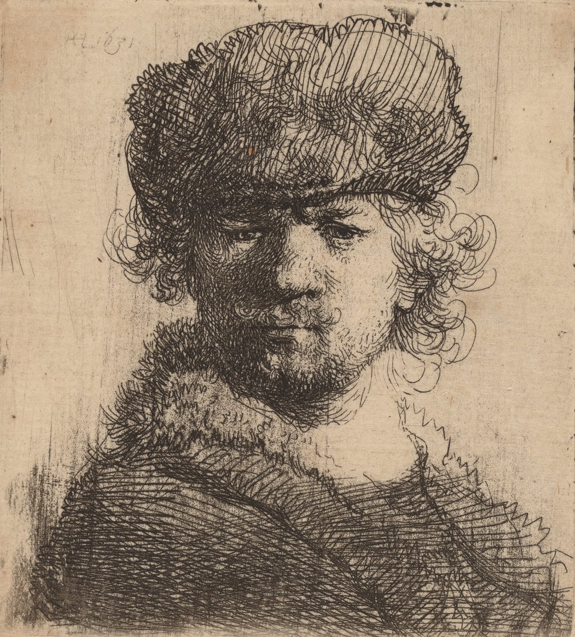Selbstporträt mit schwerer Pelzmütze von Rembrandt van Rijn
