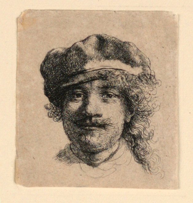 Selbstporträt mit weicher Mütze: Frontalansicht, nur Kopf von Rembrandt van Rijn