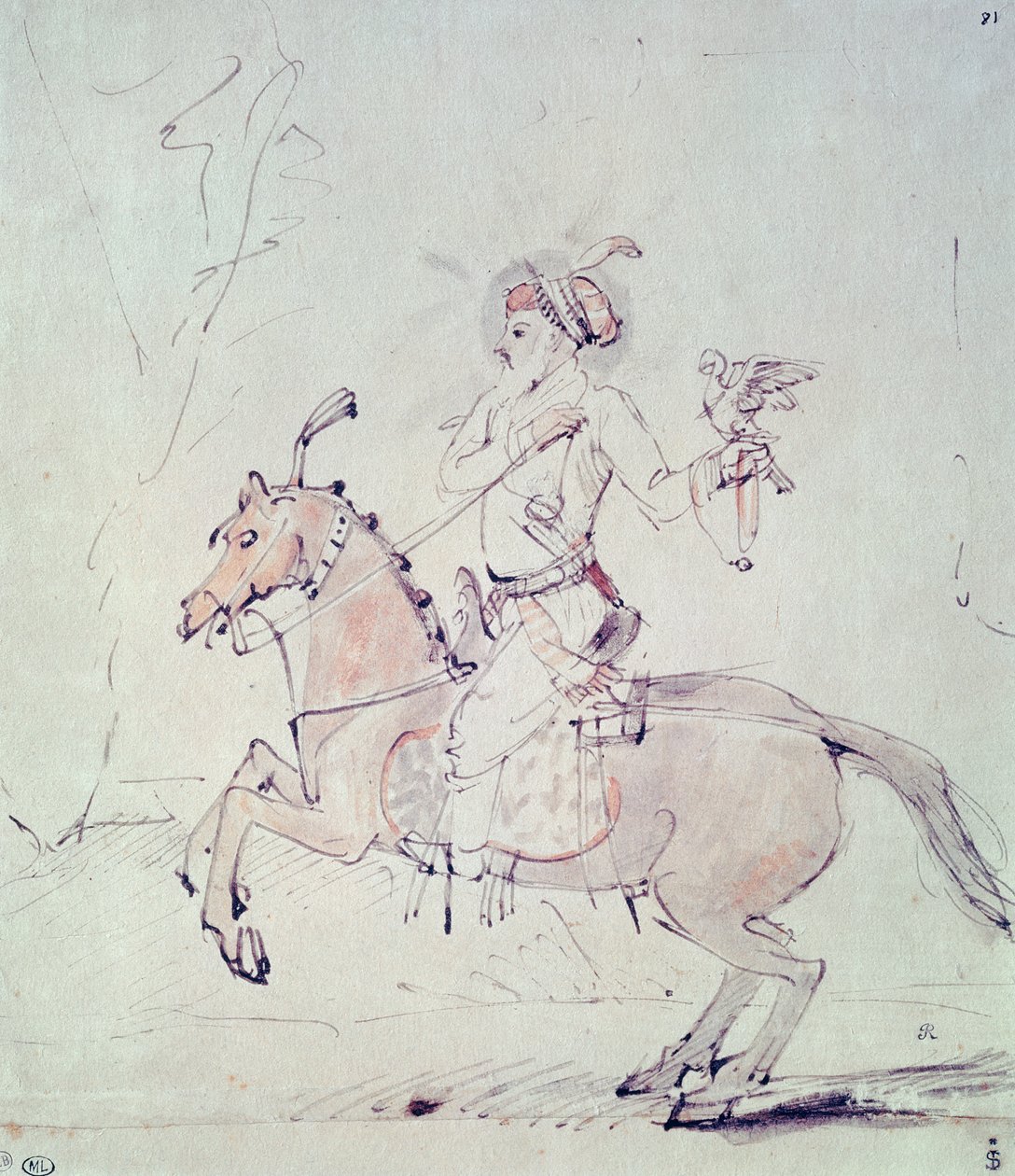 Shah Jehan mit Falke zu Pferd von Rembrandt van Rijn