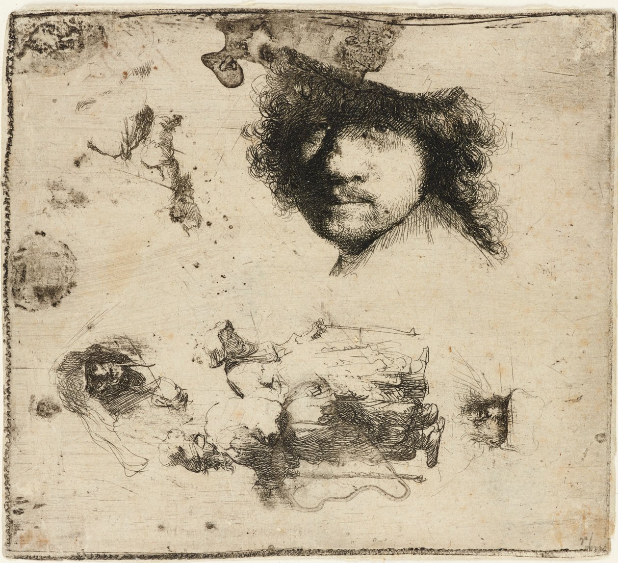 Blatt mit Studien, 1632 von Rembrandt van Rijn