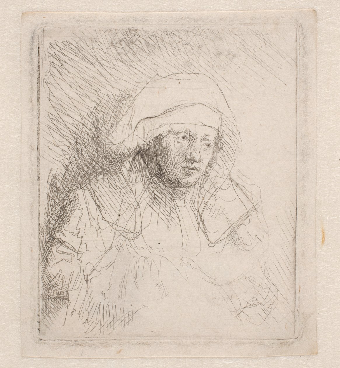 Kranke Frau mit großem weißen Kopfschmuck (Saskia) von Rembrandt van Rijn