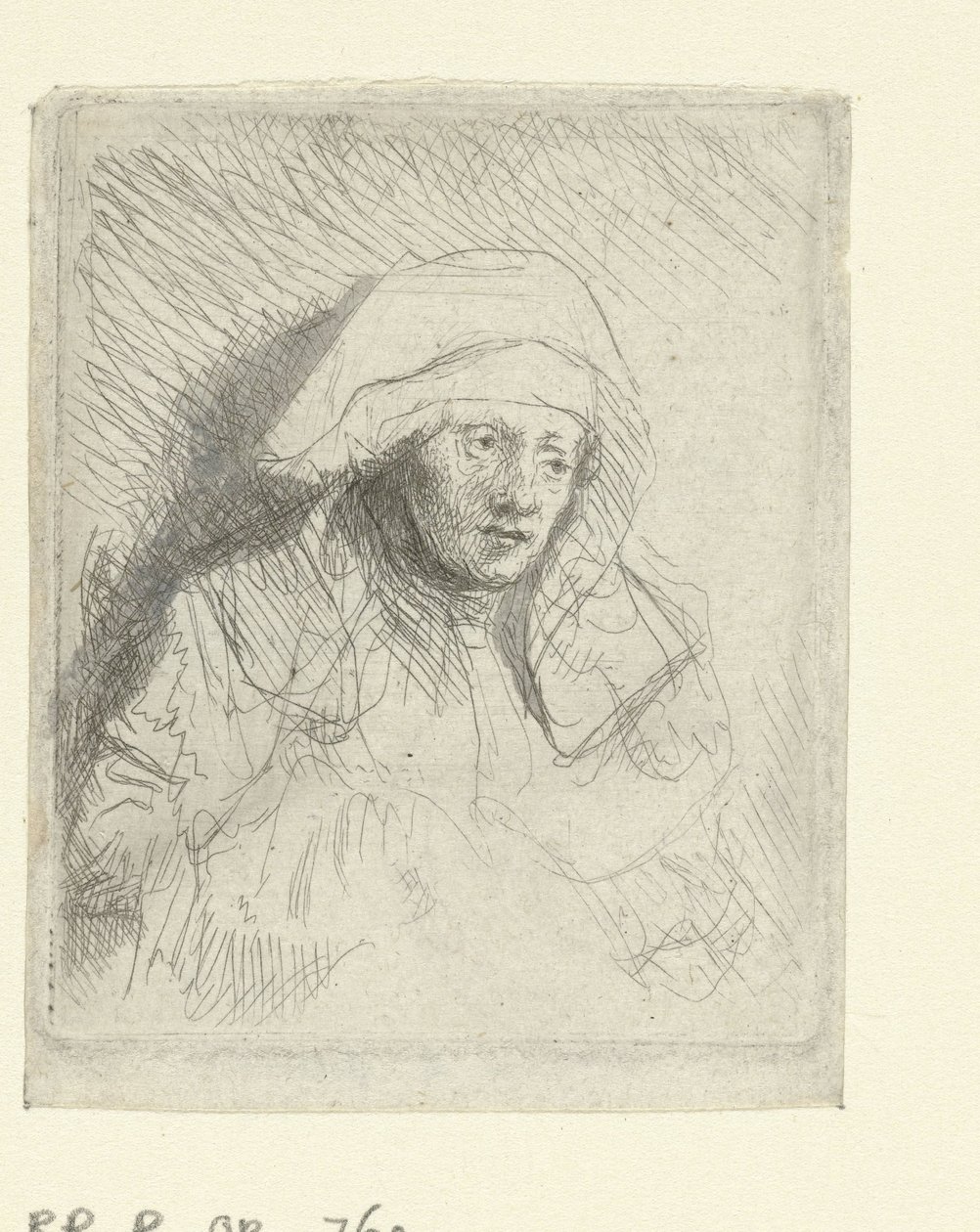 Kranke Frau mit großem weißen Kopfschmuck (Saskia) von Rembrandt van Rijn