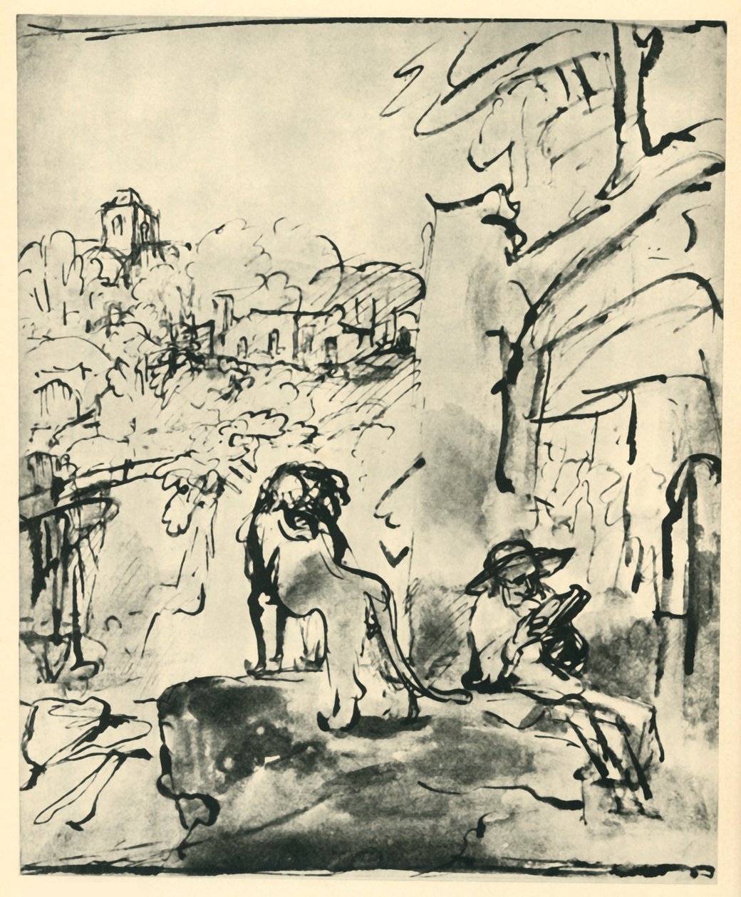 Der heilige Hieronymus liest in einer Landschaft von Rembrandt van Rijn