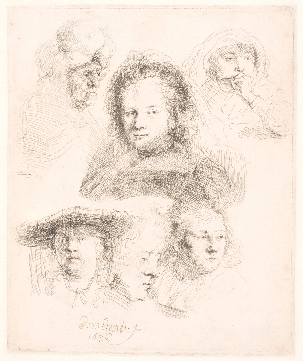Studien des Kopfes von Saskia und anderen von Rembrandt van Rijn