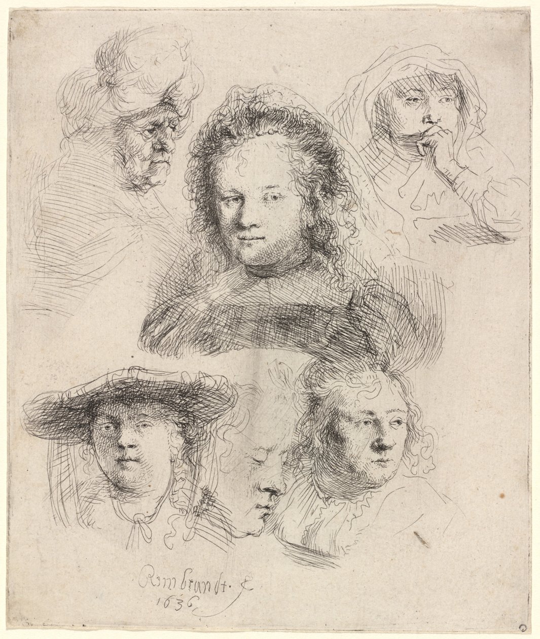 Studien des Kopfes von Saskia und anderen von Rembrandt van Rijn