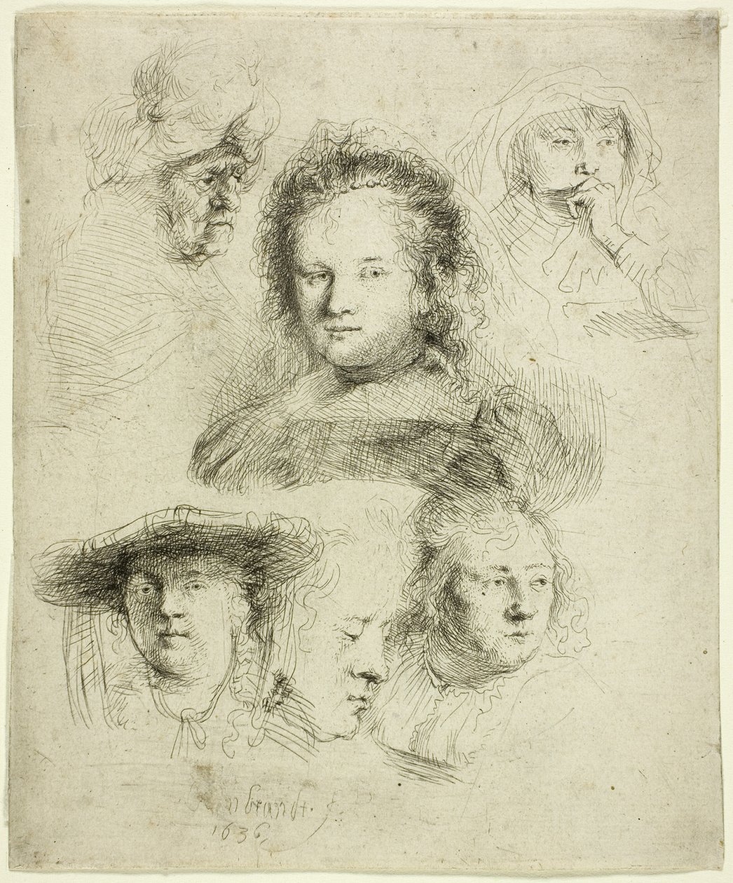 Studien des Kopfes von Saskia und anderen von Rembrandt van Rijn