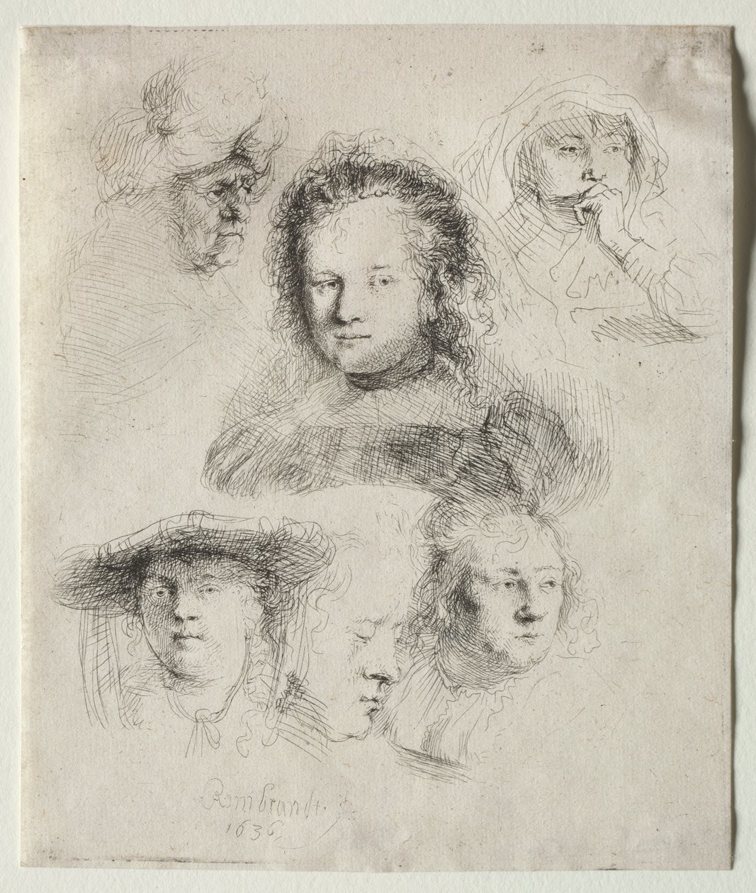 Studien des Kopfes von Saskia und anderen von Rembrandt van Rijn