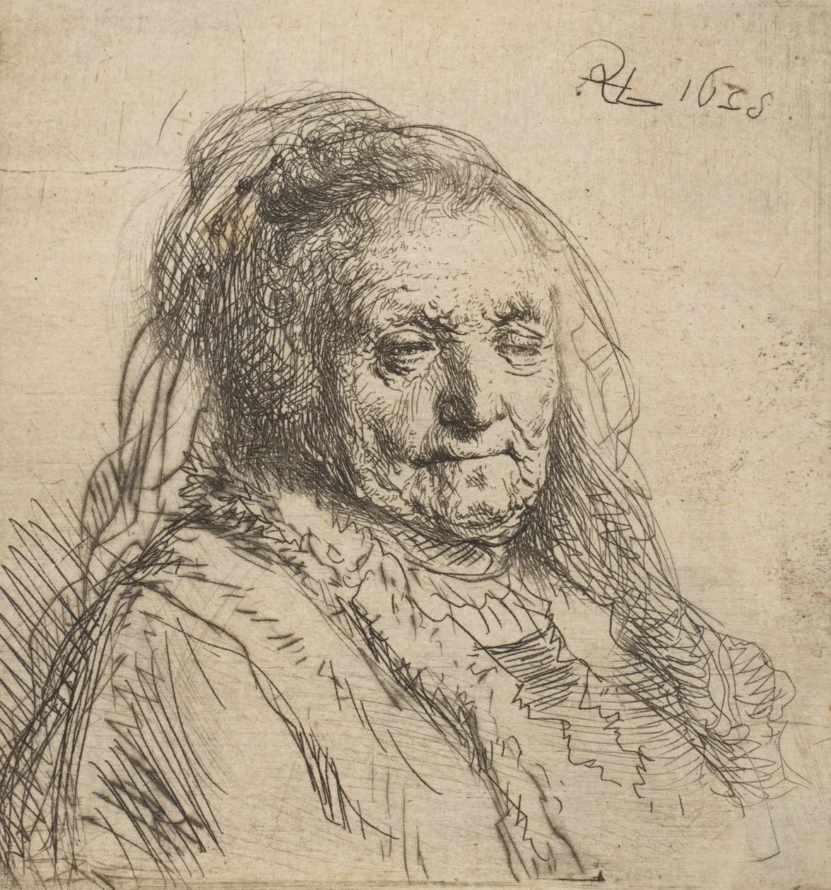 Die Mutter des Künstlers: Kopf und Büste, Dreiviertel rechts, 1628 von Rembrandt van Rijn