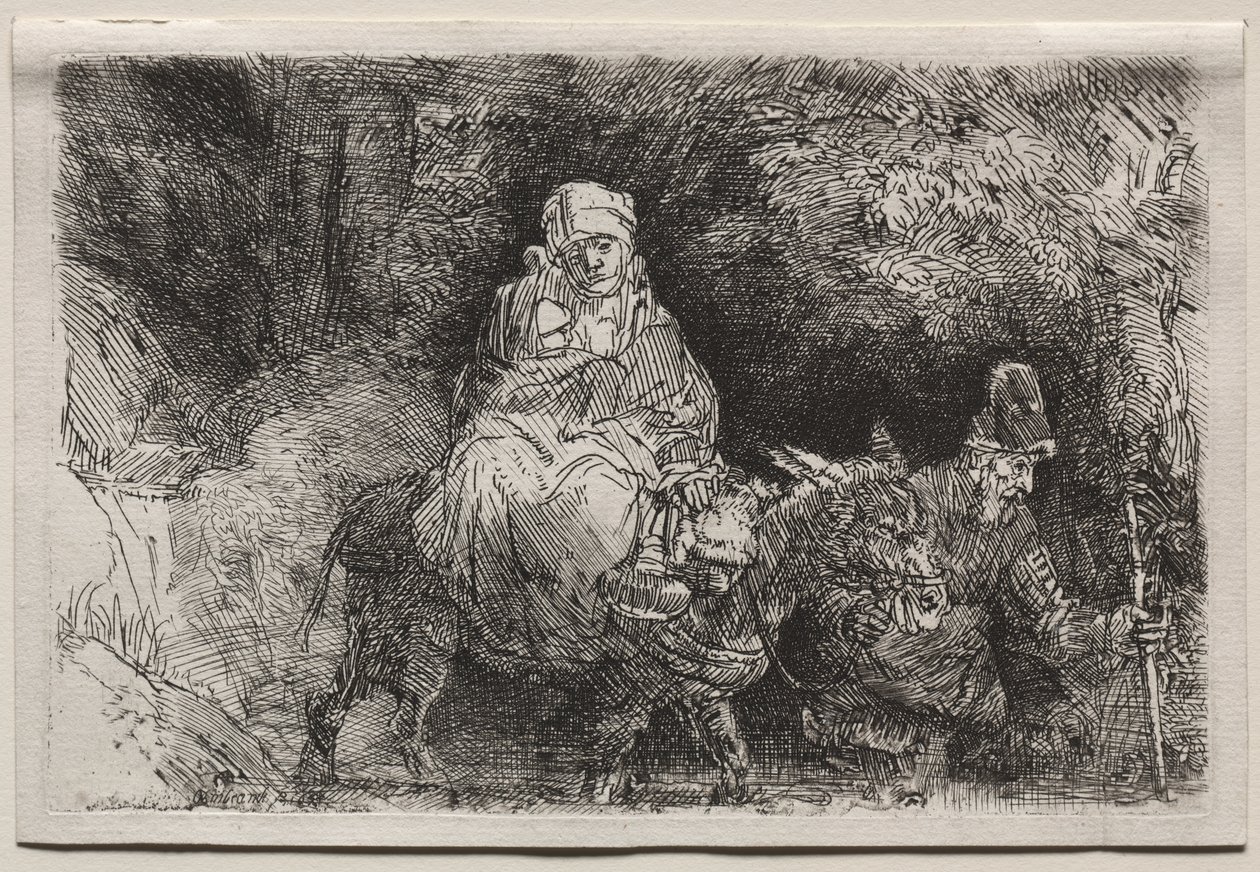 Die Flucht nach Ägypten: Überquerung eines Baches von Rembrandt van Rijn