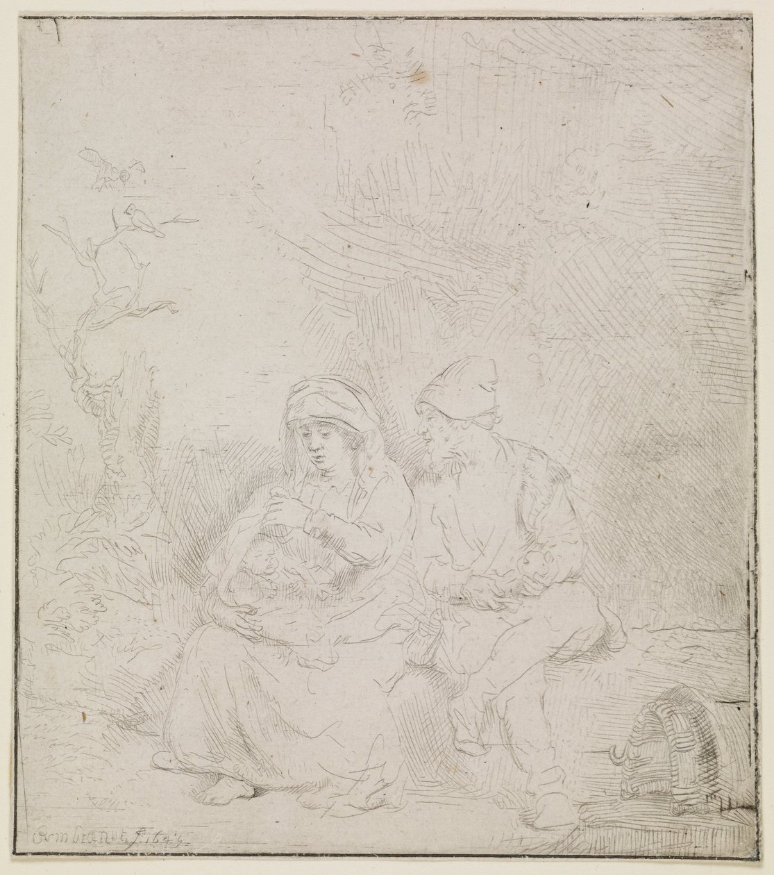 Die Rast auf der Flucht (leicht geätzt) von Rembrandt van Rijn