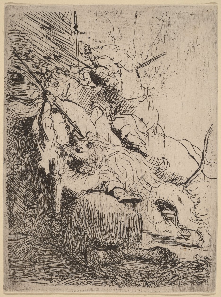 Die kleine Löwenjagd (mit einem Löwen) von Rembrandt van Rijn