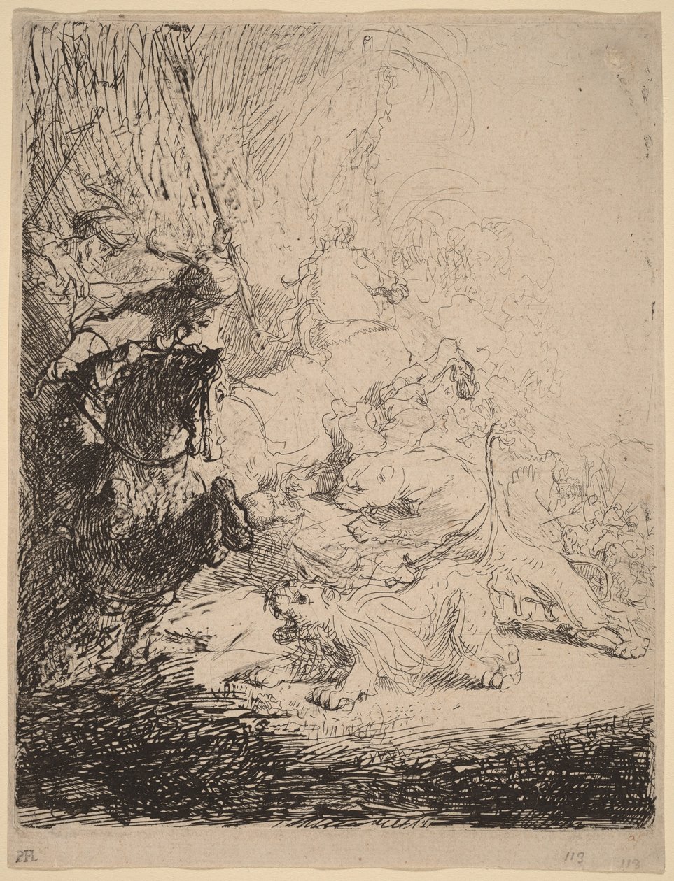 Die kleine Löwenjagd (mit zwei Löwen) von Rembrandt van Rijn