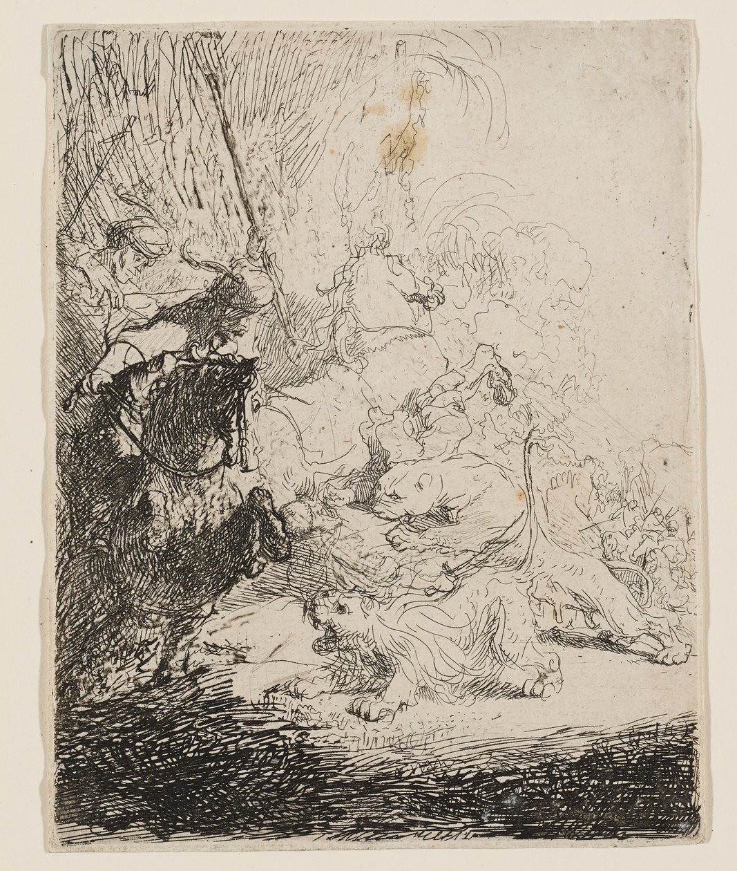 Die kleine Löwenjagd (mit zwei Löwen) von Rembrandt van Rijn