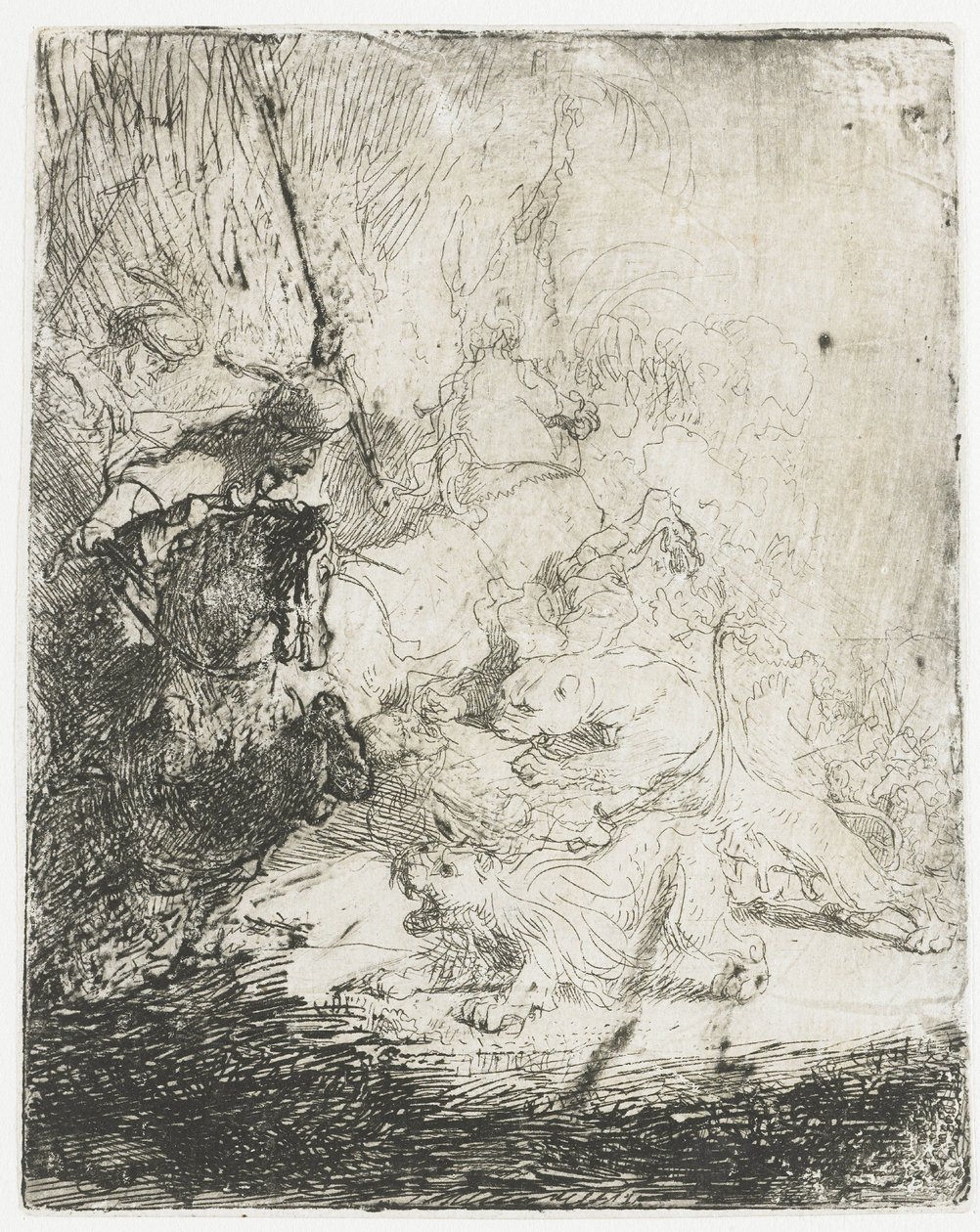 Die kleine Löwenjagd mit zwei Löwen von Rembrandt van Rijn