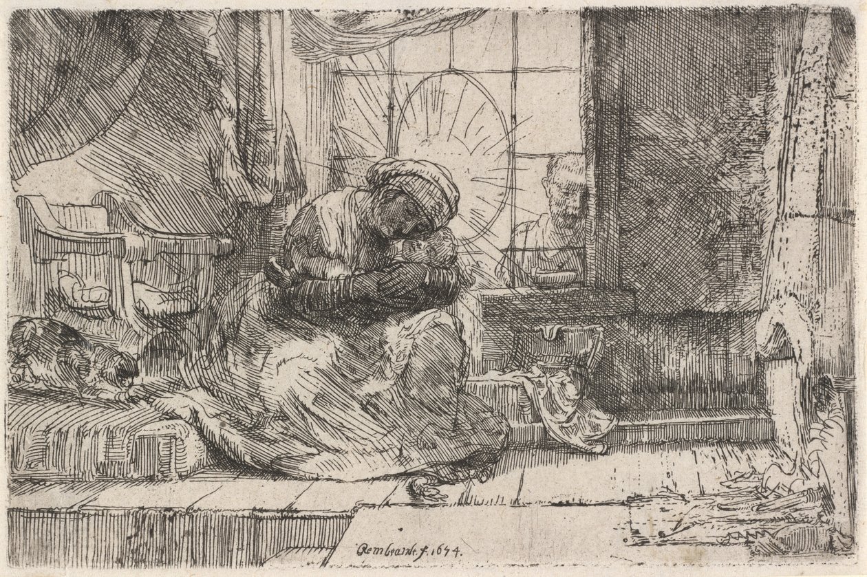 Die Jungfrau und das Kind mit der Katze und der Schlange von Rembrandt van Rijn
