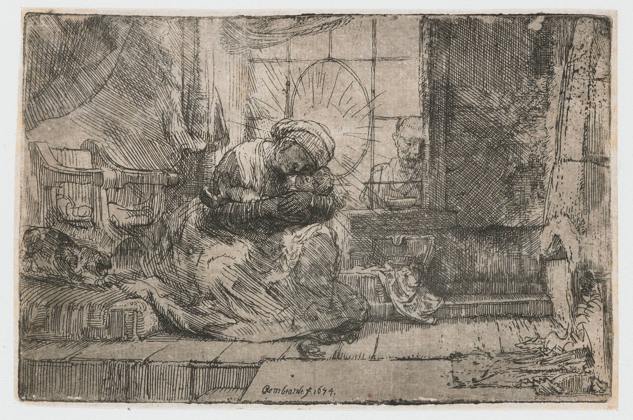 Die Jungfrau und das Kind mit der Katze und der Schlange von Rembrandt van Rijn