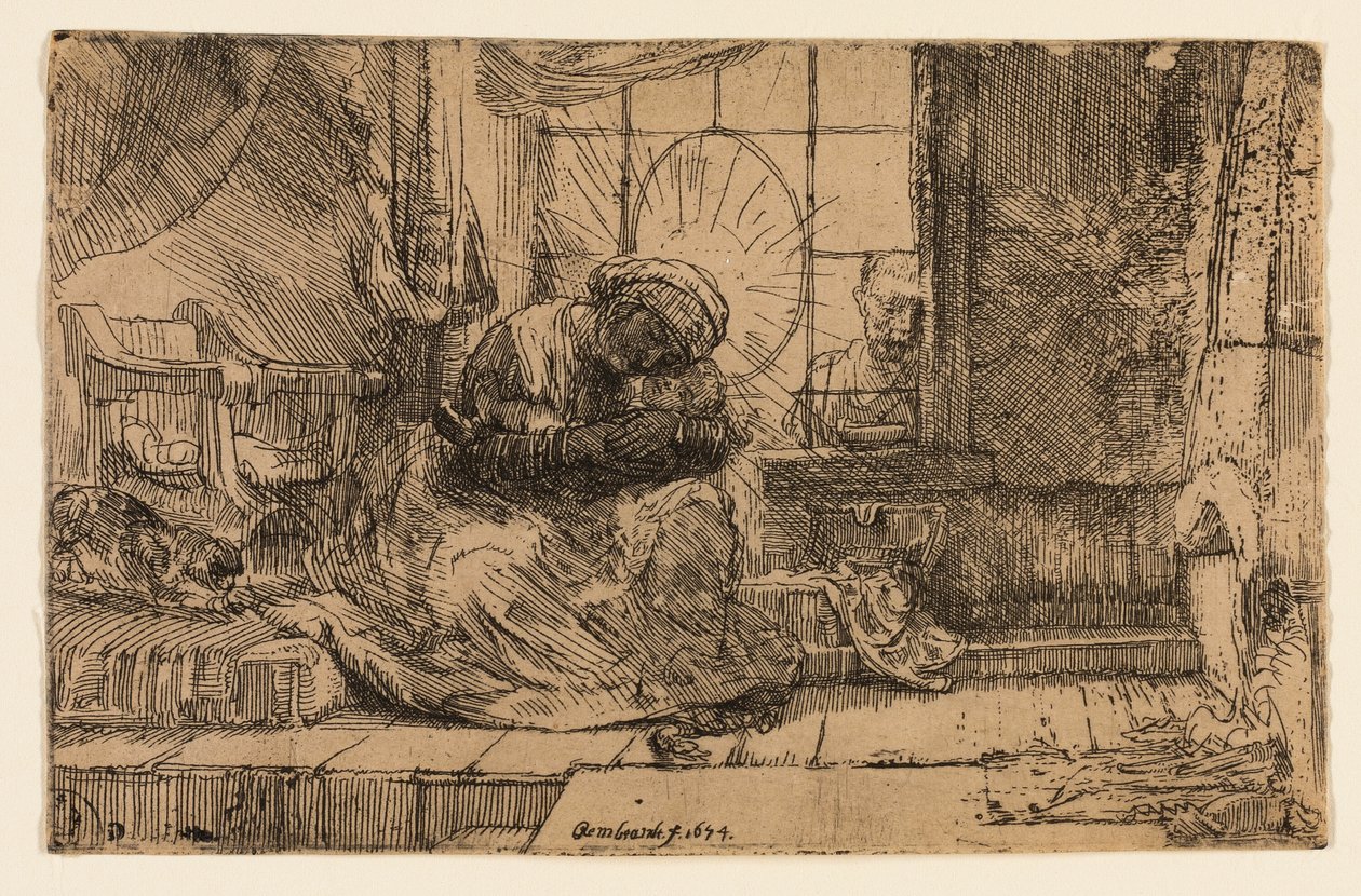 Die Jungfrau und das Kind mit der Katze und der Schlange von Rembrandt van Rijn