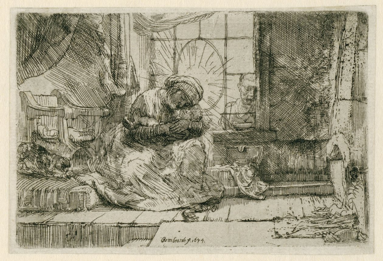 Die Jungfrau und das Kind mit der Katze und der Schlange von Rembrandt van Rijn