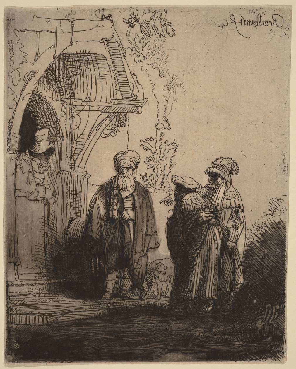Drei orientalische Figuren (Jakob und Laban?) von Rembrandt van Rijn