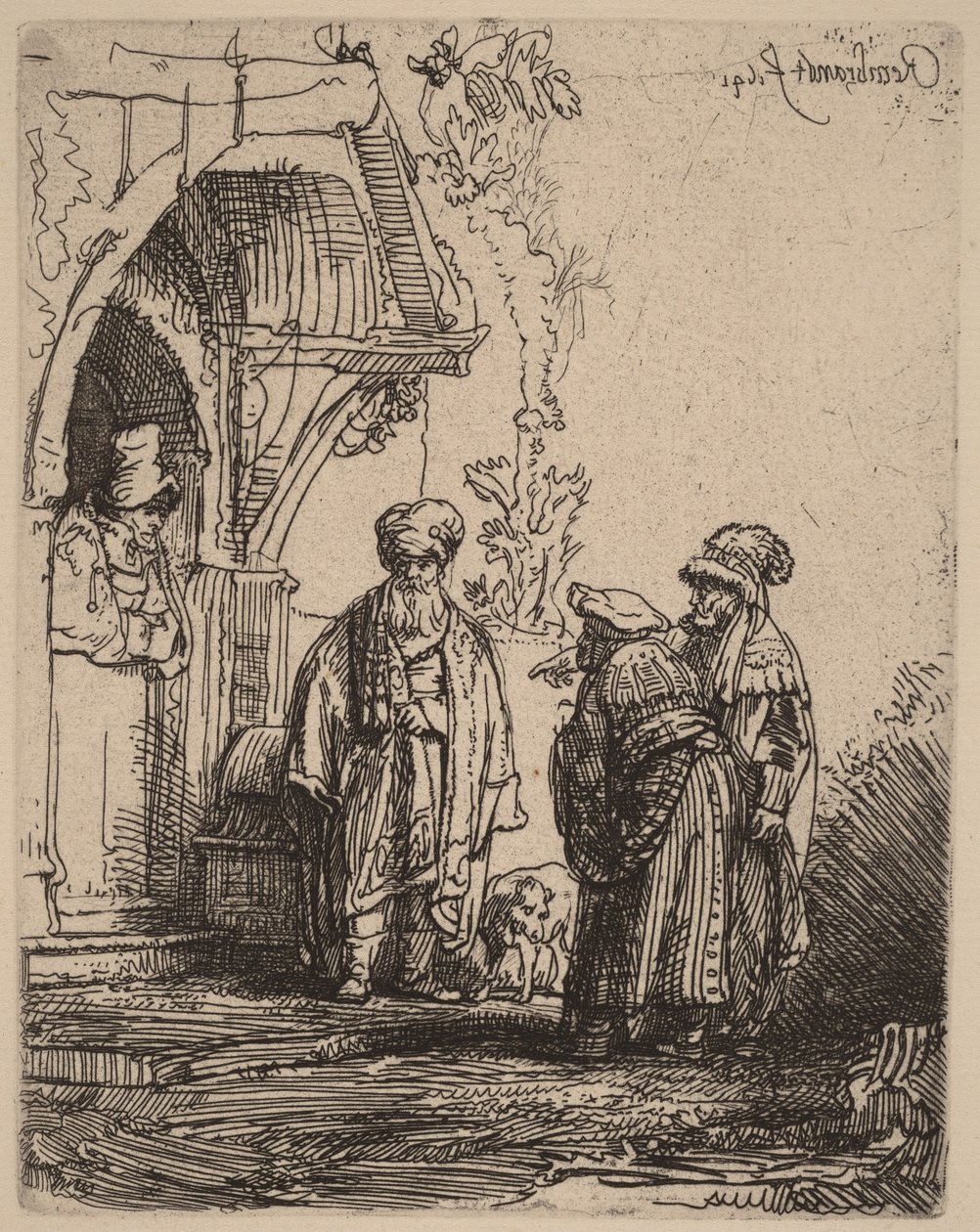 Drei orientalische Figuren (Jakob und Laban?) von Rembrandt van Rijn