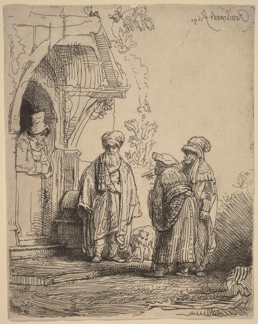 Drei orientalische Figuren (Jakob und Laban?) von Rembrandt van Rijn