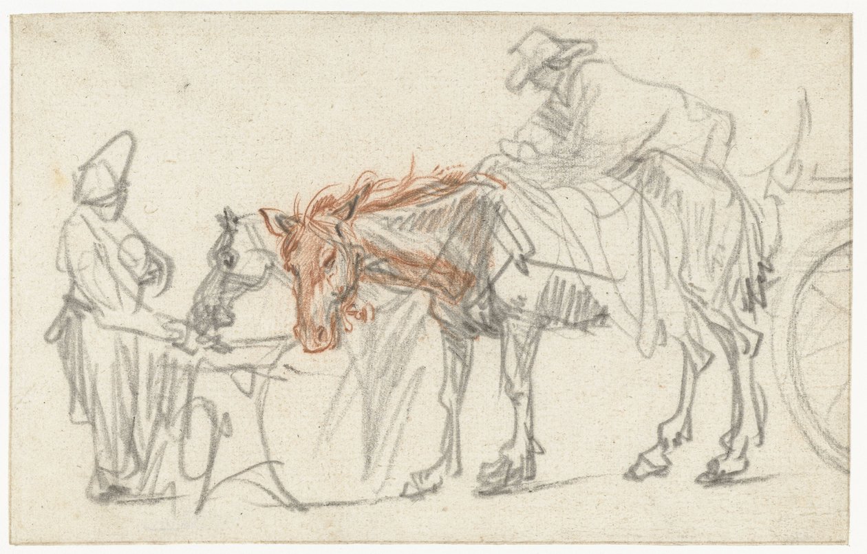 Zwei Pferde an einem Rastplatz von Rembrandt van Rijn