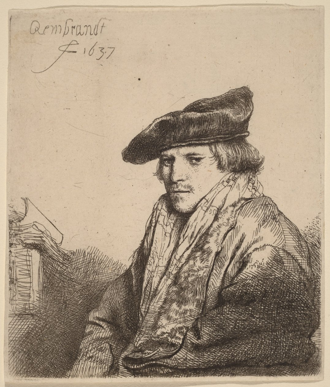 Junger Mann mit Samtkappe (Petrus Sylvius?) von Rembrandt van Rijn