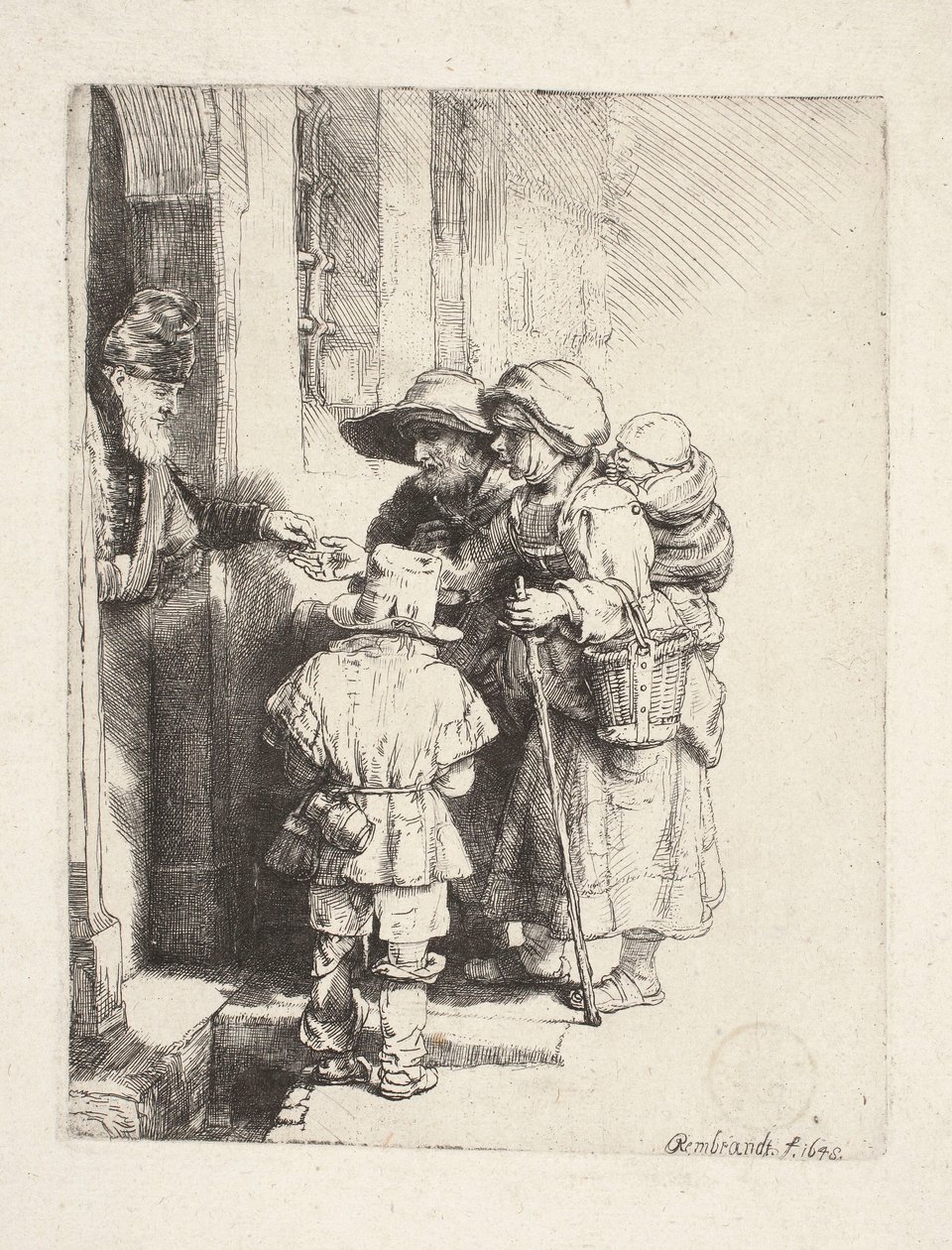 Bettler, die Almosen an der Tür erhalten von Rembrandt van Rijn