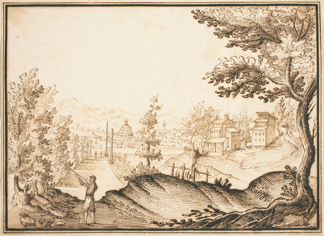 Landschaft mit einem Kuppelgebäude von Remigio Cantagallina