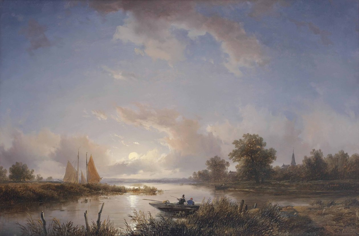 Angler in einem Ruderboot in der Dämmerung von Remigius Adrianus Haanen
