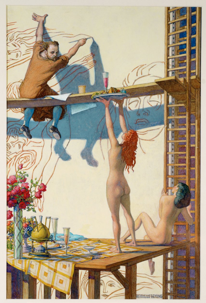 Klimt arbeitet an seinem Wandgemälde Philosophie für die Haupthalle der Universität Wien von Remigius Geyling