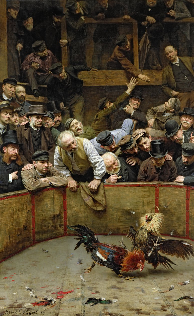 Der Hahnenkampf, 1889 von Remy Cogghe