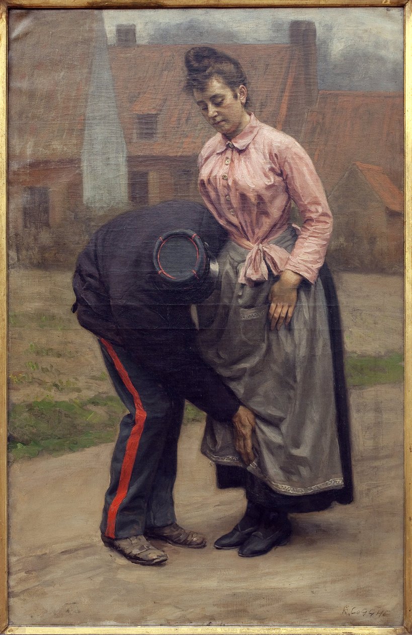 Zollkontrolle. Gemälde von Remy Cogghe (1854-1935) von Remy Cogghe