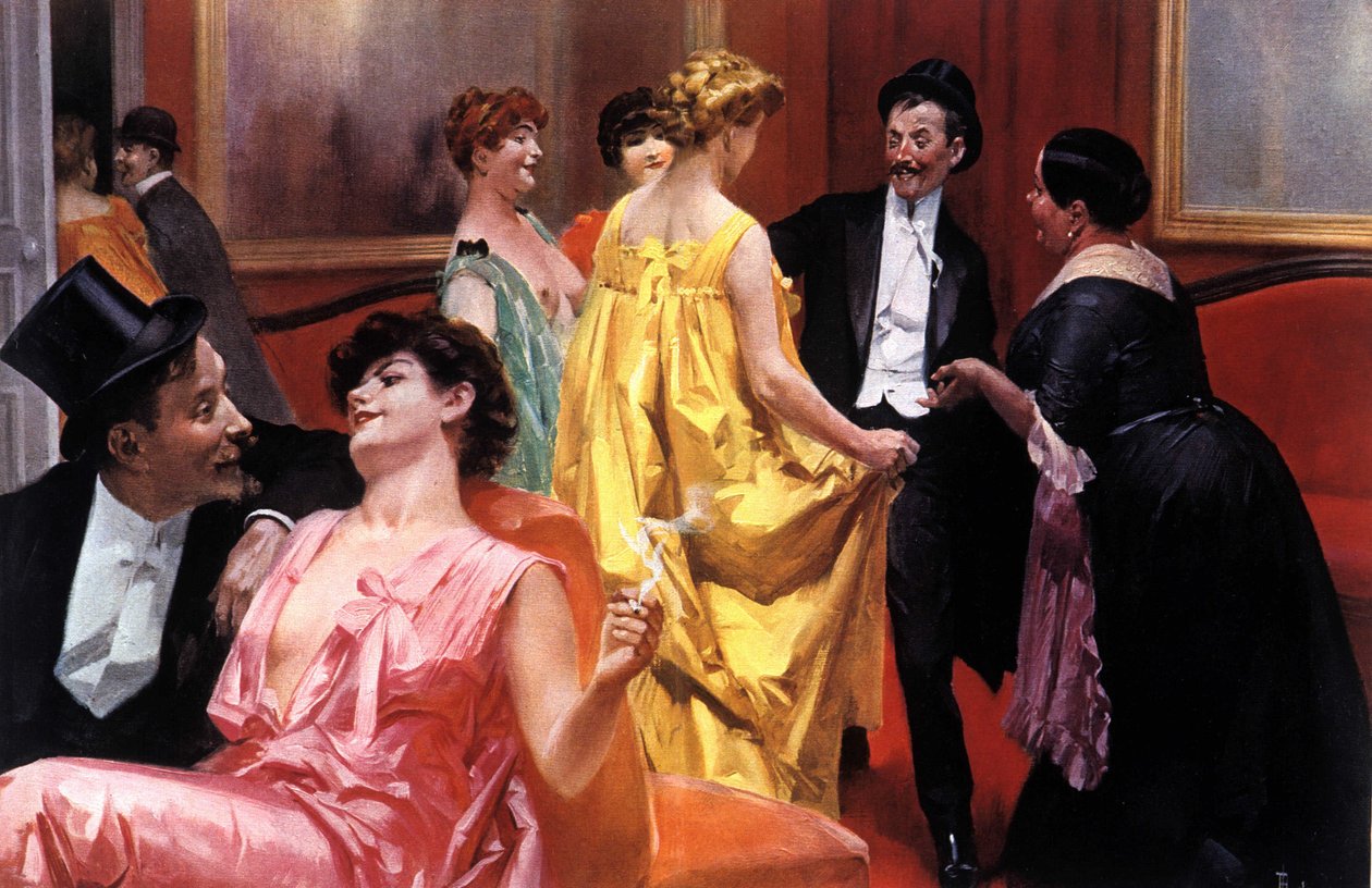 Die Präsentation. Pariser Haus zu Beginn des 20. Jahrhunderts. Illustration von Rene Lelong (1871-1933). von Rene Lelong