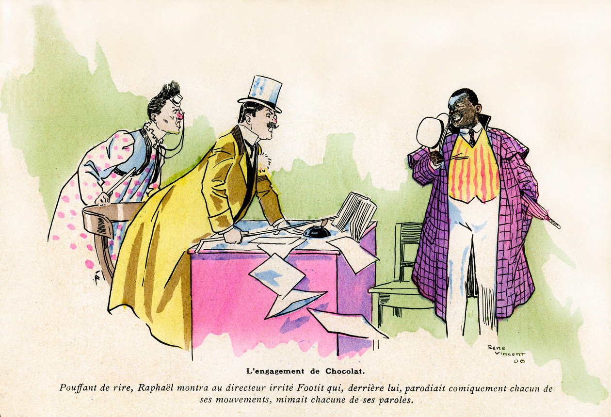 Das Engagement von Chocolat durch den Direktor des Nouveau Cirque de Paris - Clown-Duo von George Footitt (manchmal FootIT oder Footitt, sein richtiger Name Tudor Hall, Weißclown) von Rene Vincent